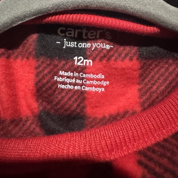 NWT Carter's Just One You Toddler Sz 12M Black Red Buffalo Fleece NightGown PJs - Picture 4 of 5